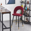 Velvet Bar Stool Modern Breakfast Bar Chair Kitchen Barstool Backrest Metal Legs