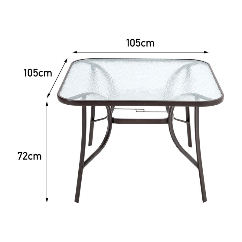 Patio Bistro Square Table Chair Garden Outdoor Dining Glass Table w/Parasol Hole