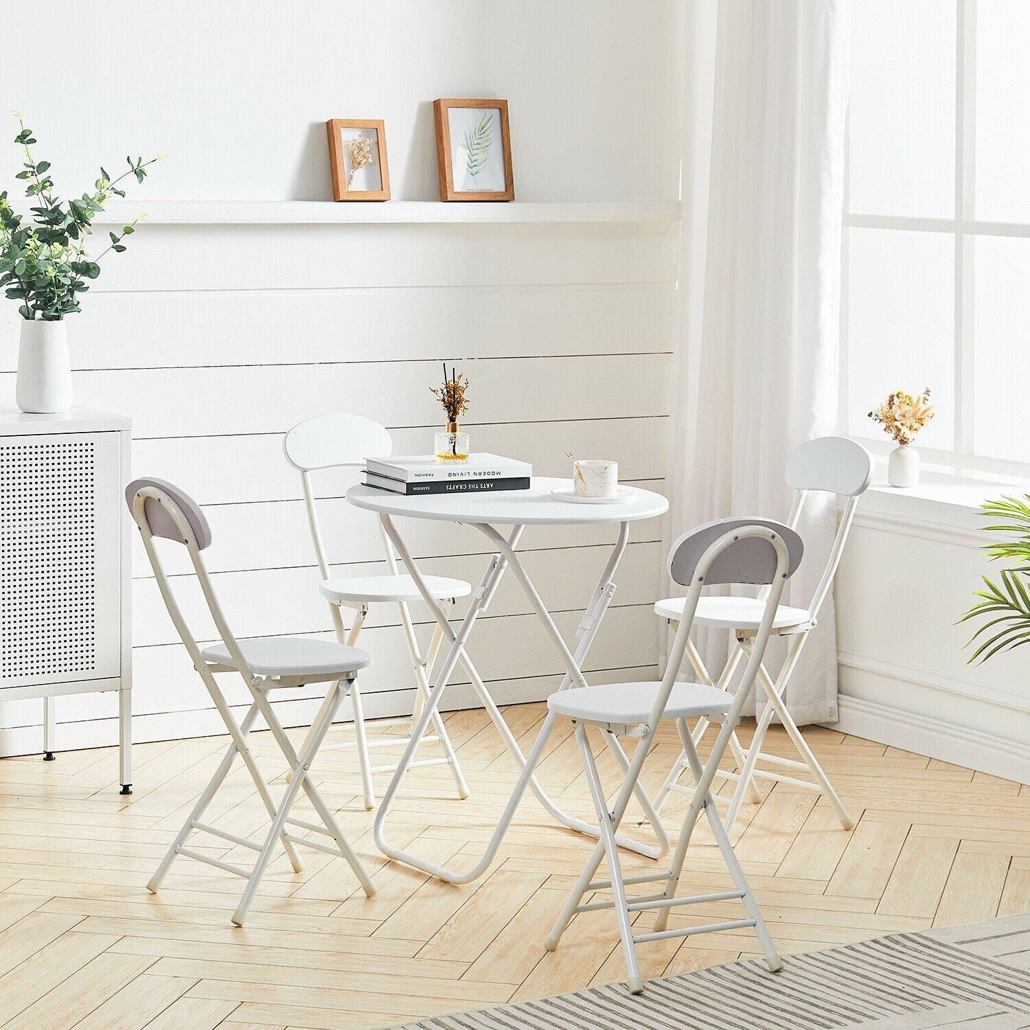 2/4 Chairs Round Bistro Set Outdoor Garden Table & Chair with Backrest White UK