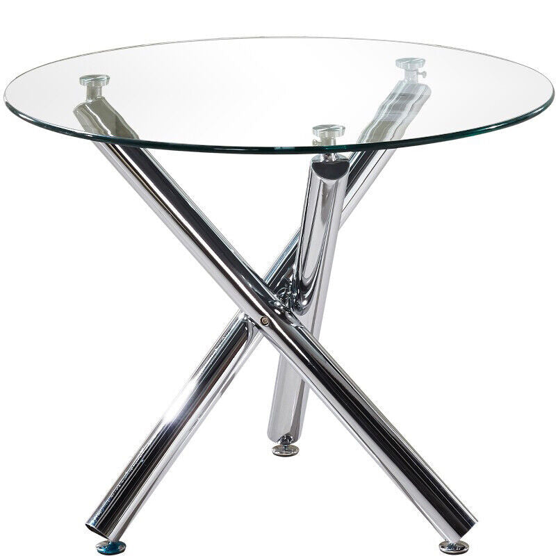 Round Tempered Glass Dining Table Set Or 2/4 PU Leather Chairs Kitchen Furniture