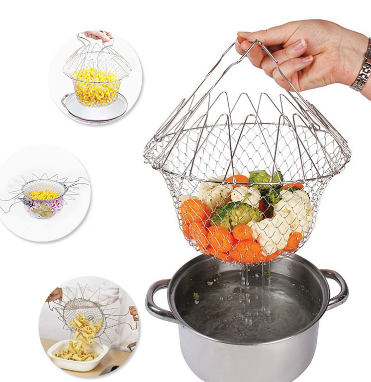 Large Black Non Stick Chip Pan Set Fryer Deep Fat Folding Frying Wire Basket Pot