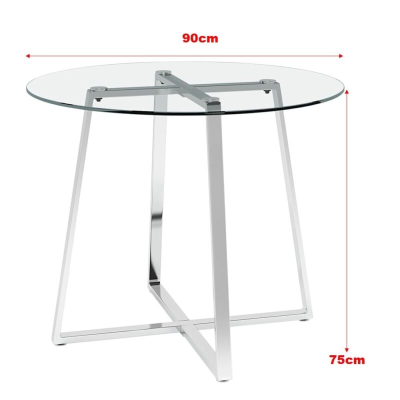 Tempered Glass Round Table 2/4x Kitchen PU Chairs High Back Metal Frame Dining