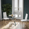 2 4 6Seater Kitchen Dining Set Round Glass Table Faux Leather Chairs Chrome Base