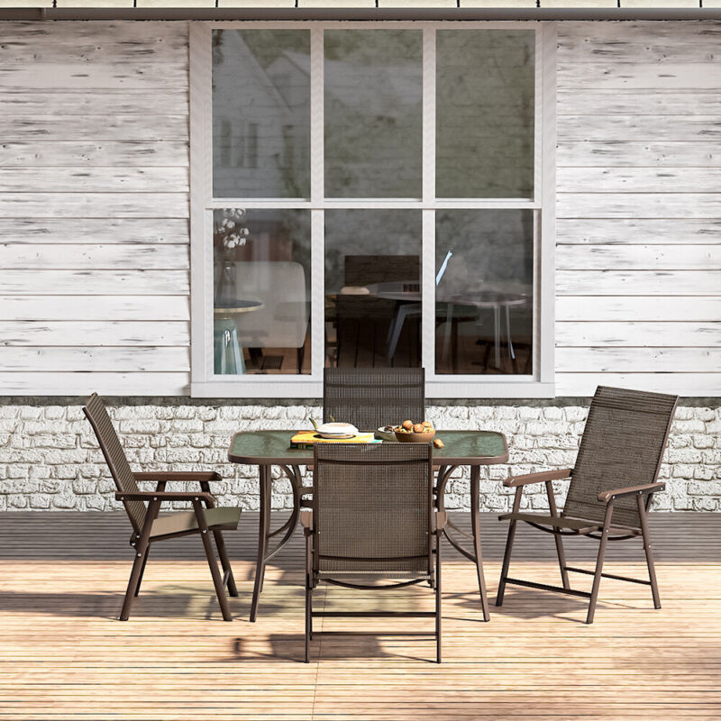 Glass Table & Chairs Set Garden Parasol Patio Coffee Table with Folding Chair UK