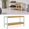 NEW 2 TIER NATURAL WOODEN BAMBOO SHOE RACKS STORAGE ORGANISER STAND SHELF UNIT