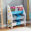 Children Bookshelf Kids Sling Book Rack with Storage Bins Toys Organizer White
