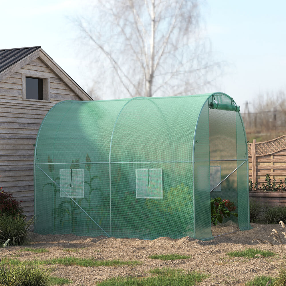 Walk-in Poly Tunnel Green House Galvanized Frame Outdoor Garden Planting Shed XL