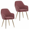 2 Velvet Leisure Dining Chairs Padded Bucket Seat Tub Armchair w/Gold Metal Legs