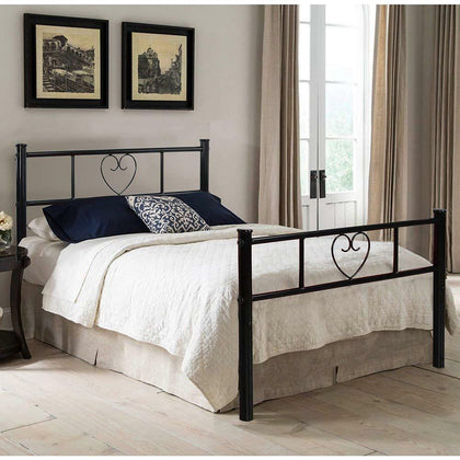 Heart-Shaped Single/Double Bed Frame Metal 3ft,4ft6 Bedframe Bedstead Black New