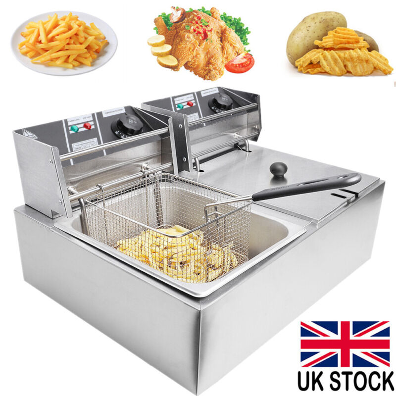 Commercial Electric Deep Fryer Fat Chip Single Dual Tank Stainless Steel 2500W