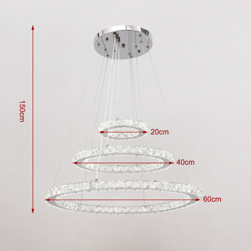 Dimmable Pendant LED Crystal Chandelier Circular Ceiling Light Living Room UK