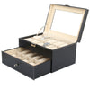6-24 Grid Slots Watch Box Leather Display Glass Top Jewelry Storage Case