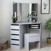 Corner Dressing Table 3 Mirror 5 Drawers Desk Set & Small Stool Black White Grey