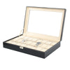 6-24 Grid Slots Watch Box Leather Display Glass Top Jewelry Storage Case