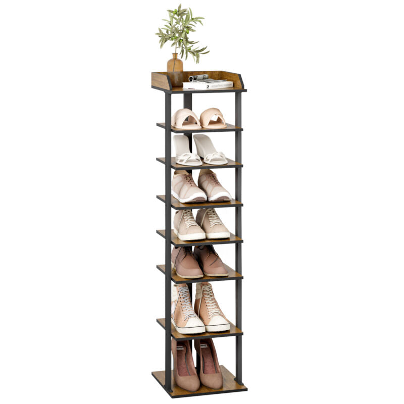 7 Tier Shoe Rack Vertical Tall Storage Shelf Unit Cabinet Organizer Rustic Brown