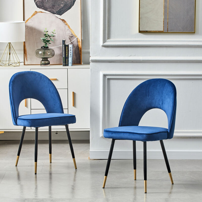 1/2/4X Dining Chairs Velvet Padded Seat Metal Legs Kitchen Chair Home Office Set