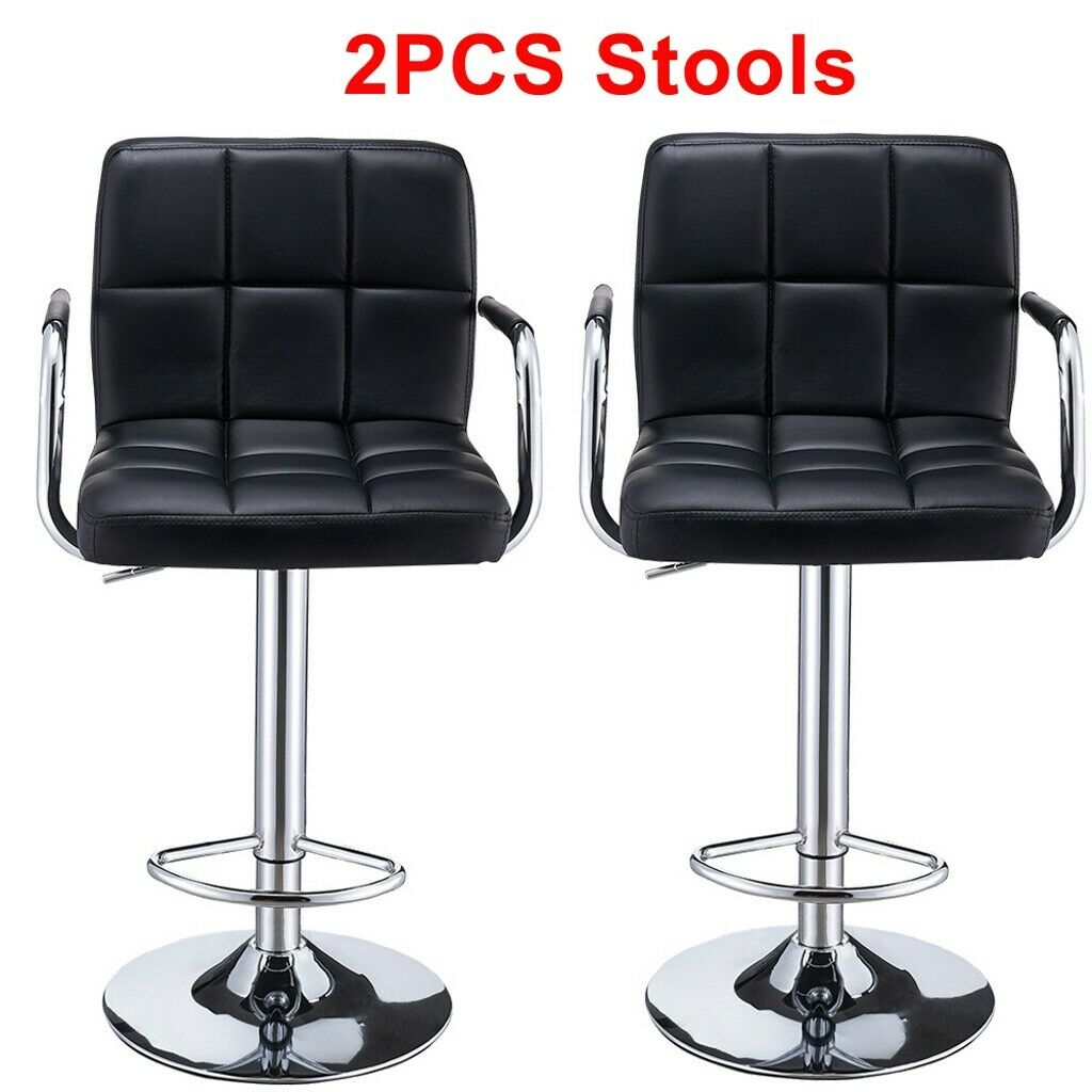2x Bar Stools Hub Pub Kitchen Breakfast Swivel Gas Lift Chair Stool with Armrest