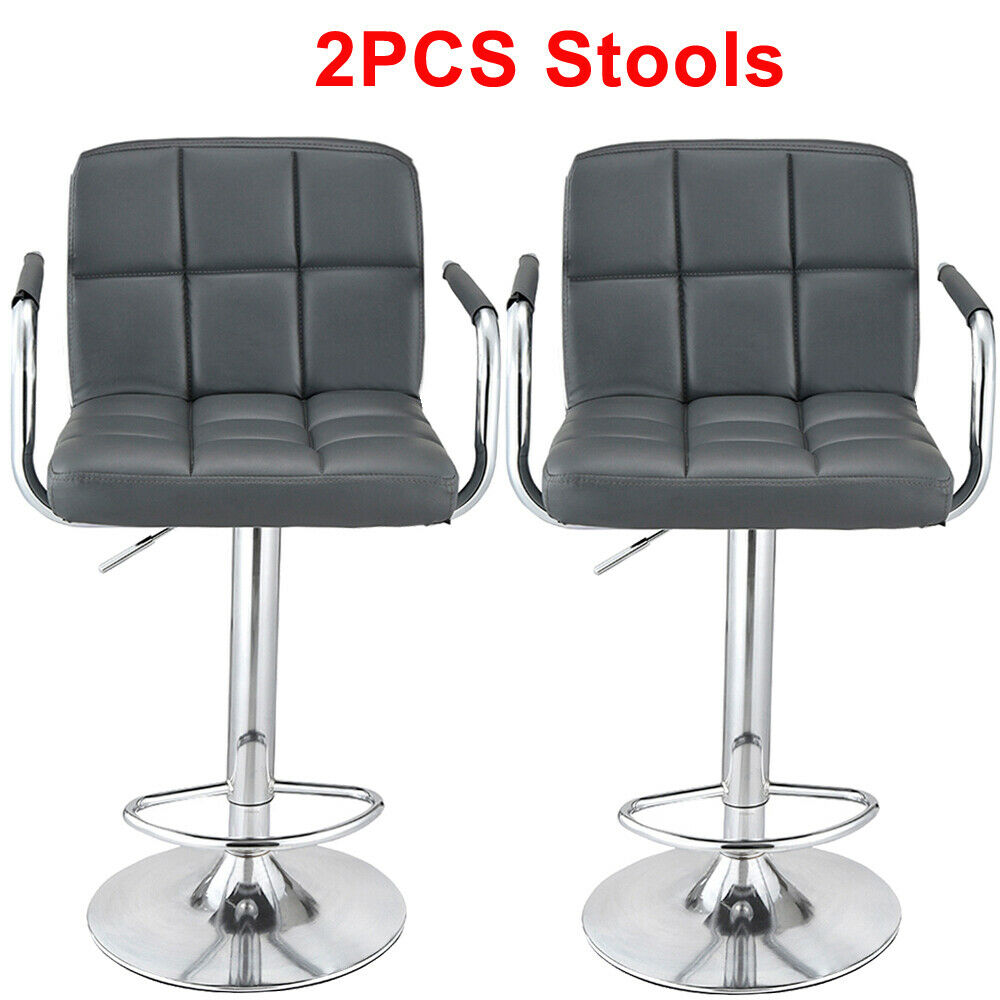 2x Bar Stools Hub Pub Kitchen Breakfast Swivel Gas Lift Chair Stool with Armrest
