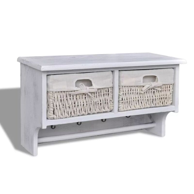 Wooden Wicker Basket Cabinet Storage Sideboard Chest Of Drawers Rack Shelf White