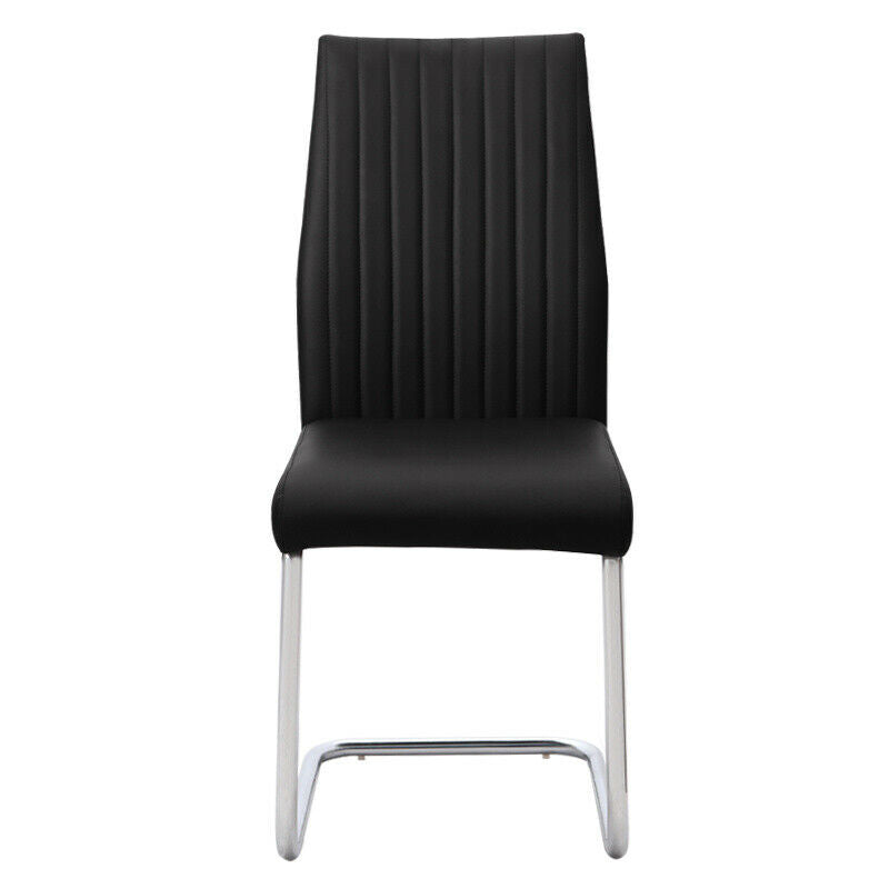 Rectangular Glass Dining Table and 2/4 Chair Faux Leather Padded Seat Chrome Leg