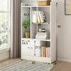 Free Standing Bookcase Cabinet Shelves Storage Unit With Two Doors/Drawers White