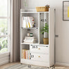 Free Standing Bookcase Cabinet Shelves Storage Unit With Two Doors/Drawers White