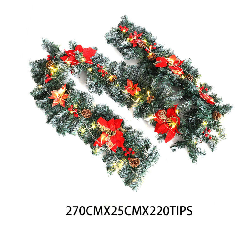 9ft Thick Christmas Garland XMAS Decorative Pre-Lit LED Lights Door Shop Wreath