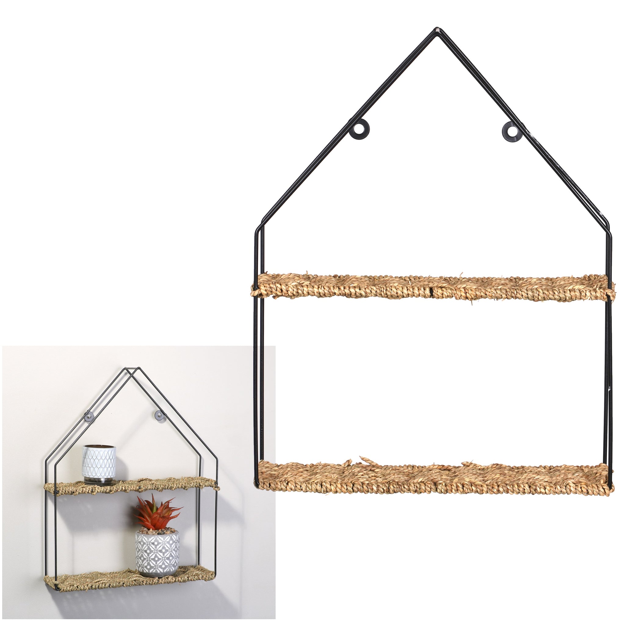 Geometric Woven Rope Wall Hanging Shelves Decorative Floating Shelf Storage Unit