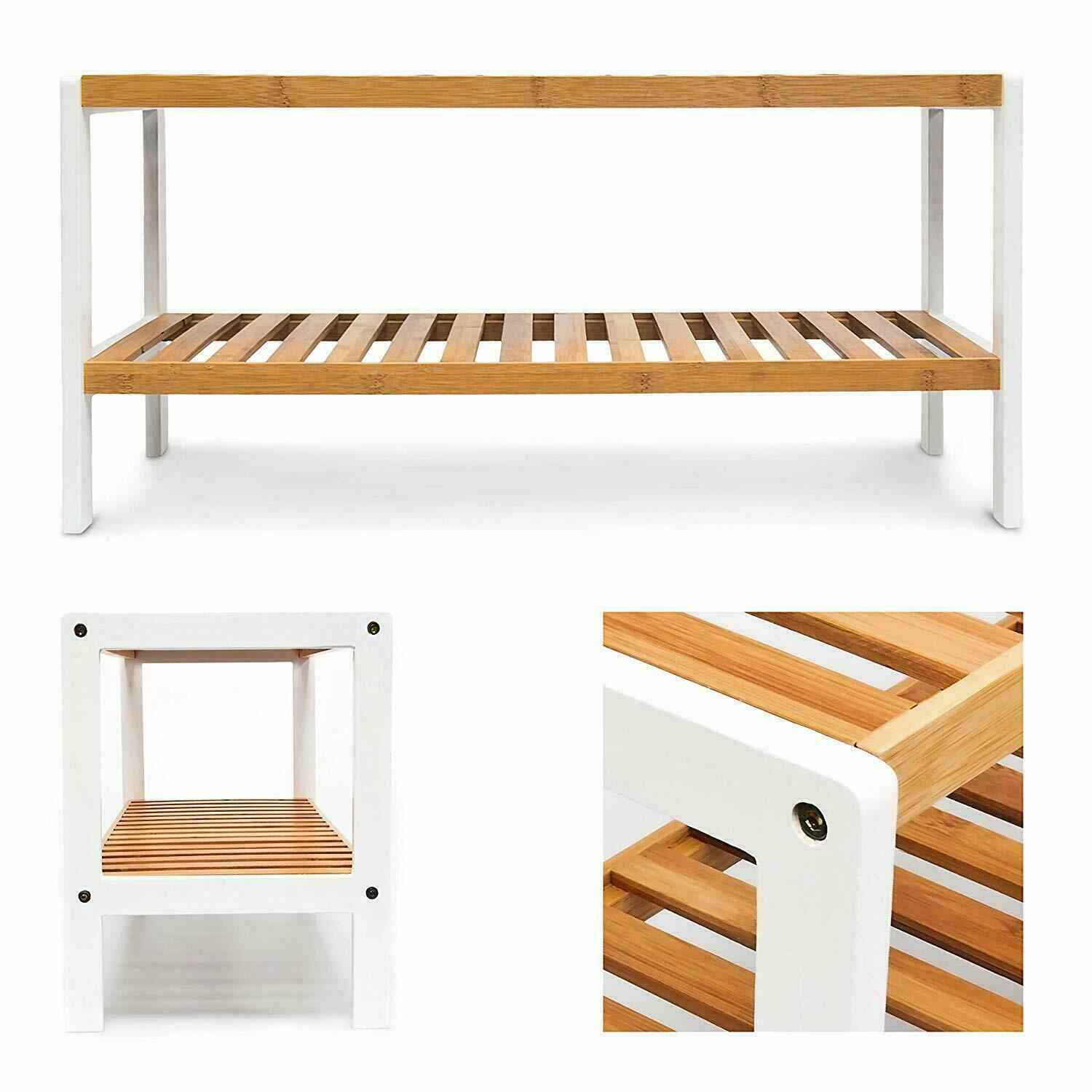 LYNEN 2/3 TIER WOOD NATURAL BAMBOO SHOE RACK ORGANISER STAND STORAGE SHELF UNIT