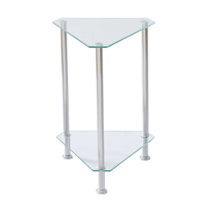 Triangle Corner Table Glass Side Table with Shelves End Table for Living Room