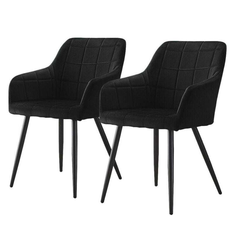Set of 2 Velvet Dining Chairs Armchairs Kitchen Dining Room Furniture Retro New