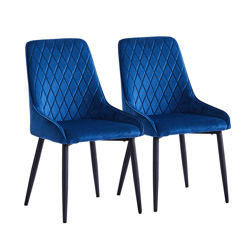 Pair of Faux Leather Velvet Dining Chiars Padded Seat Metal Legs Kitchen Chair