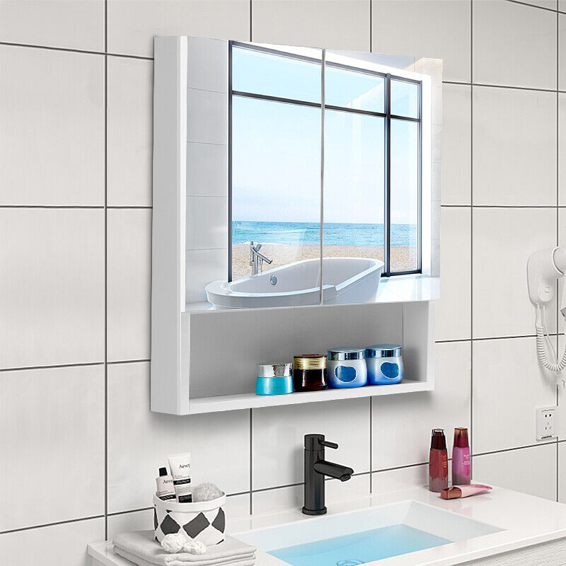 Mirrored Bathroom Cabinet LED White 1/2/3 Doors Mounted Cupboard Wall Mounted