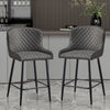 2 pcs Faux Leather Bar Stools Diamond Padded Seat Metal Legs Footrest Breakfast
