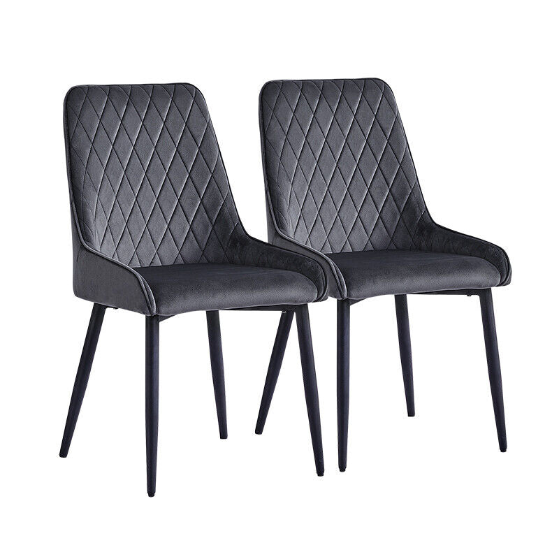 Pair of Faux Leather Velvet Dining Chiars Padded Seat Metal Legs Kitchen Chair