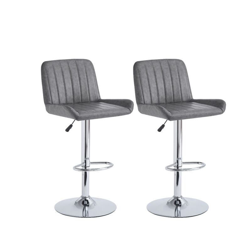 2x PU Leather Bar Stools&Round MDF Top Chromed Base Bar Table Height Adjustable