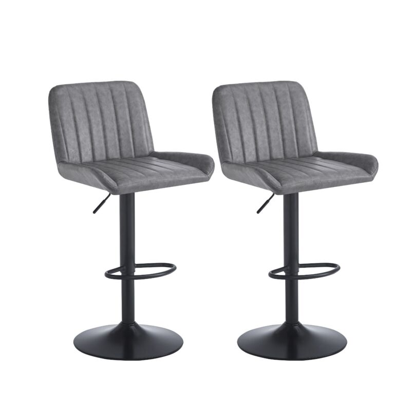 2x PU Leather Bar Stools&Round MDF Top Chromed Base Bar Table Height Adjustable