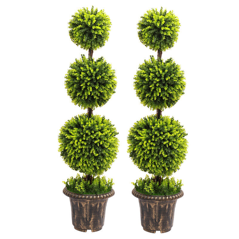 1/2Pcs Artificial Topiary Ball Green Plant Boxwood Potted Tree Indoor Outdoor UK