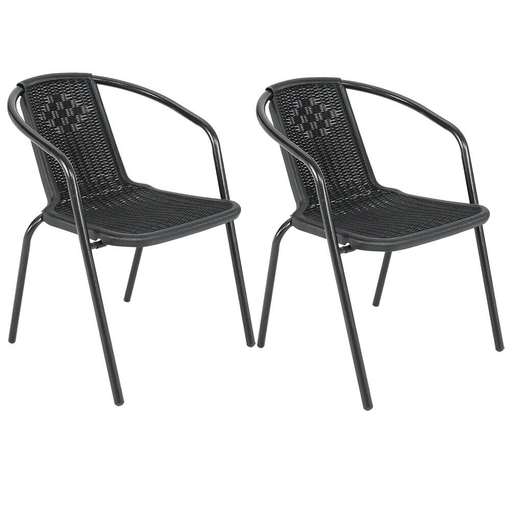 Black Wicker Bistro Set Table Chair Patio Garden In/Outdoor Furniture Diner Home