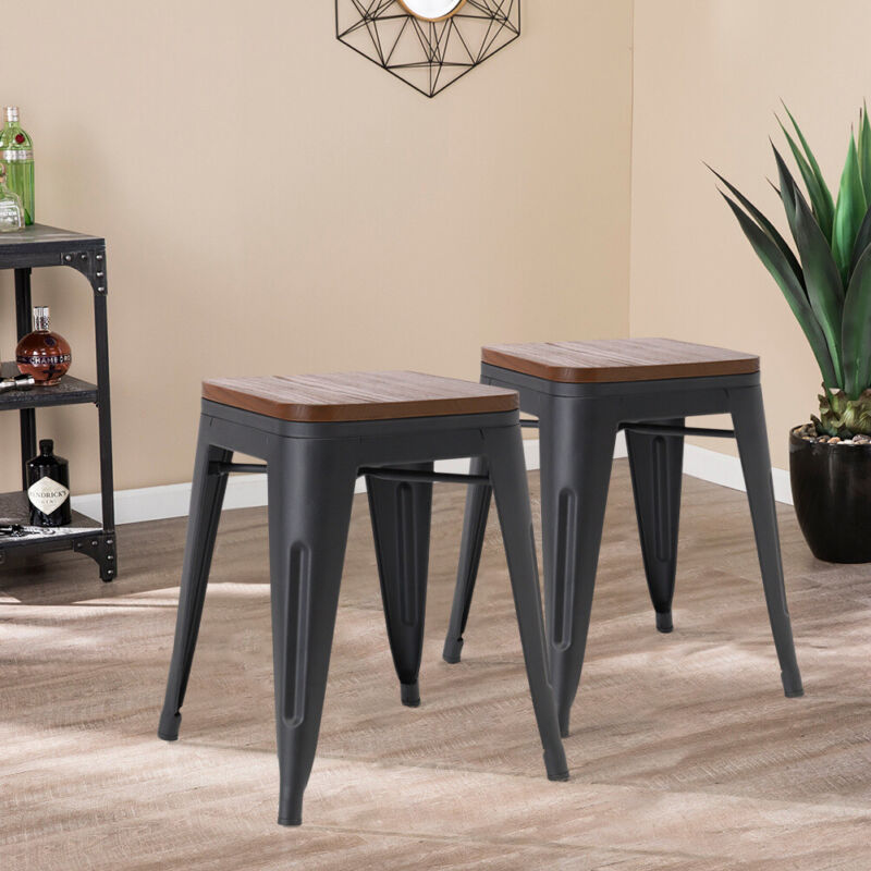 Tolix Metal Barstool Table Set Wooden Seat 2/4pcs Chairs Retro Bistro Restaurant