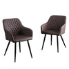 2 Pcs Dining Chairs With Armrests Velvet / PU Cushions Diamond Pattern Backrests