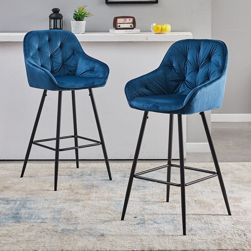 2* Velvet Bar Stools Breakfast Bar stool Pub Chairs Padded Seat Metal Leg CLIPOP