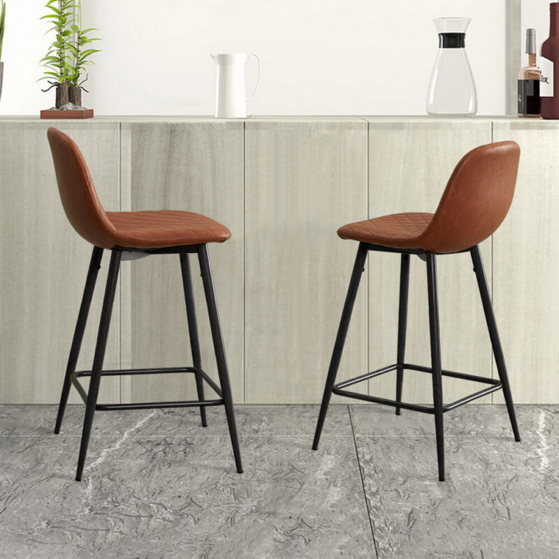 2X Bar Stools Fabric/Faux Leather Pub Chairs Breakfast Kitchen Metal Leg Modern