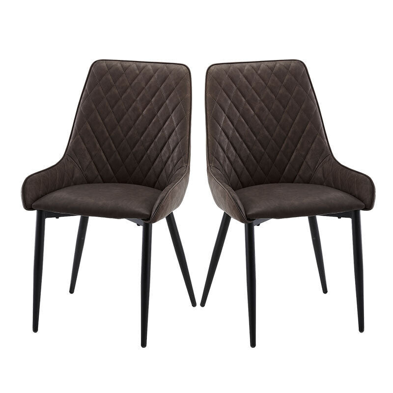 2 Luxury Dining Chairs Metal Leg Diamond Seat High Back Velvet/ Faux Leather