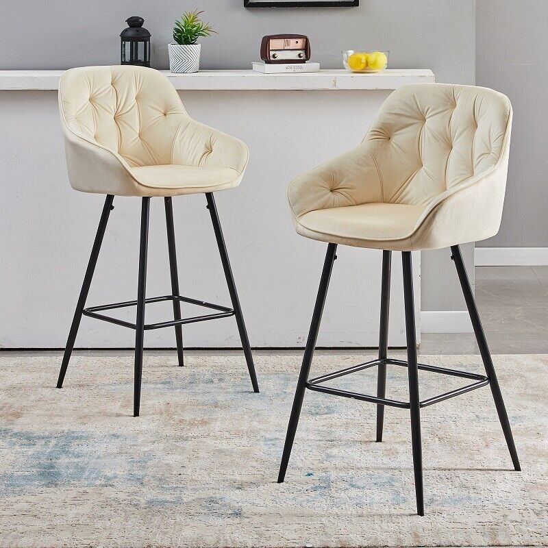 2* Velvet Bar Stools Breakfast Bar stool Pub Chairs Padded Seat Metal Leg CLIPOP