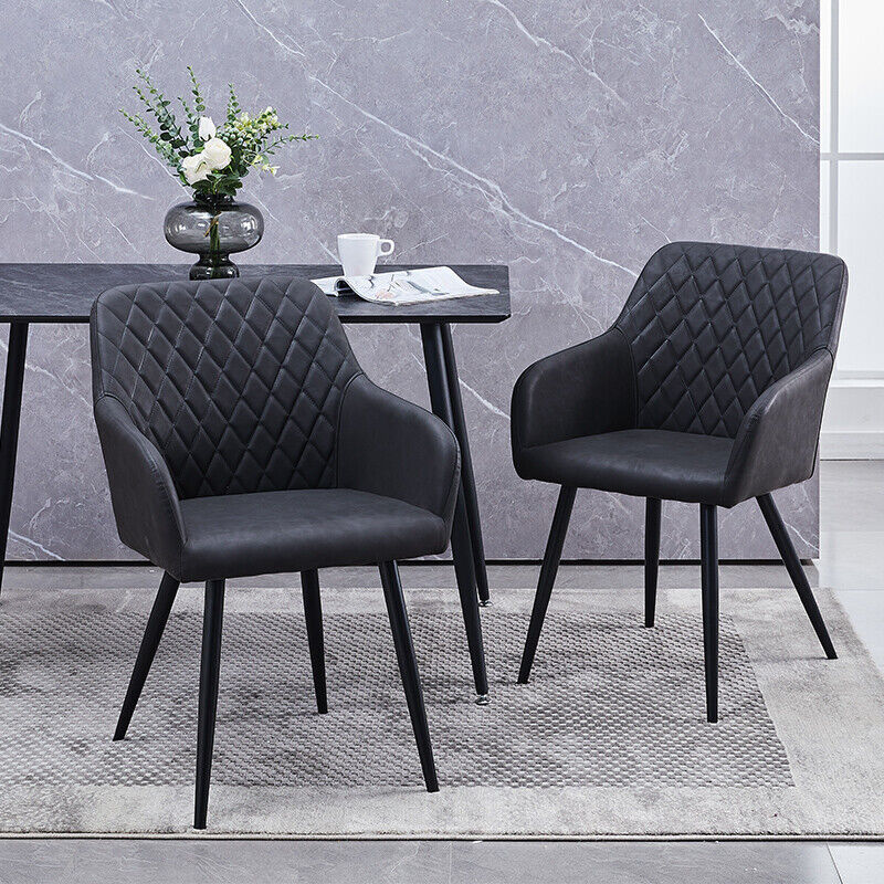Set of 2 Dining Chairs Velvet Faux Leather Seat Modern Kitchen Chairs