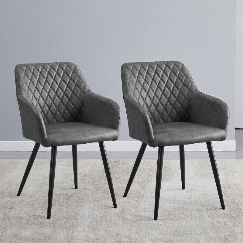 Set of 2 Dining Chairs Velvet Faux Leather Seat Modern Kitchen Chairs