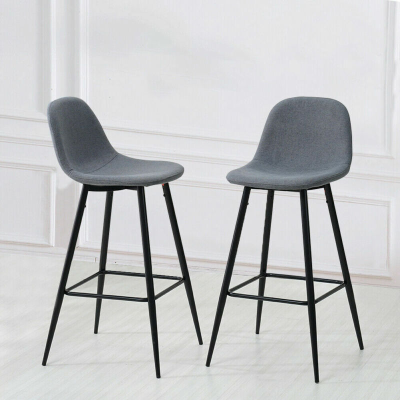 2X Bar Stools Fabric/Faux Leather Pub Chairs Breakfast Kitchen Metal Leg Modern