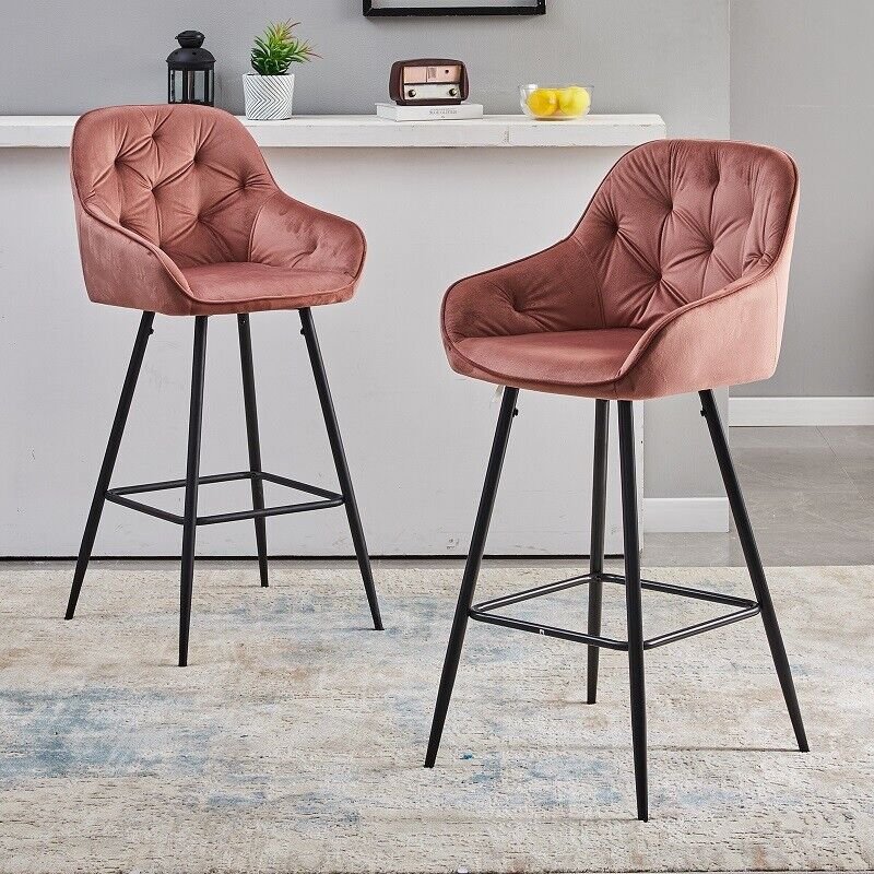 2* Velvet Bar Stools Breakfast Bar stool Pub Chairs Padded Seat Metal Leg CLIPOP