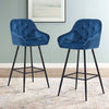 Pair Dining Chairs Bar Stools Dining Room Kitchen Tufted Seat Metal Legs